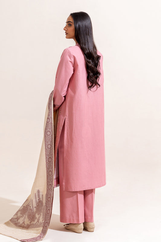 3 PIECE EMBROIDERED KHADDAR SUIT-IMPERIAL PINK (UNSTITCHED)