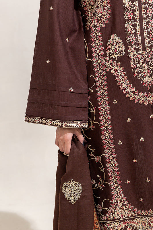 3 PIECE EMBROIDERED KHADDAR SUIT-CEDAR TAN (UNSTITCHED)