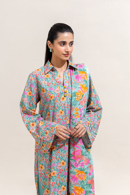 2 PIECE PRINTED KHADDAR SUIT-AQUA BLOOM (UNSTITCHED)