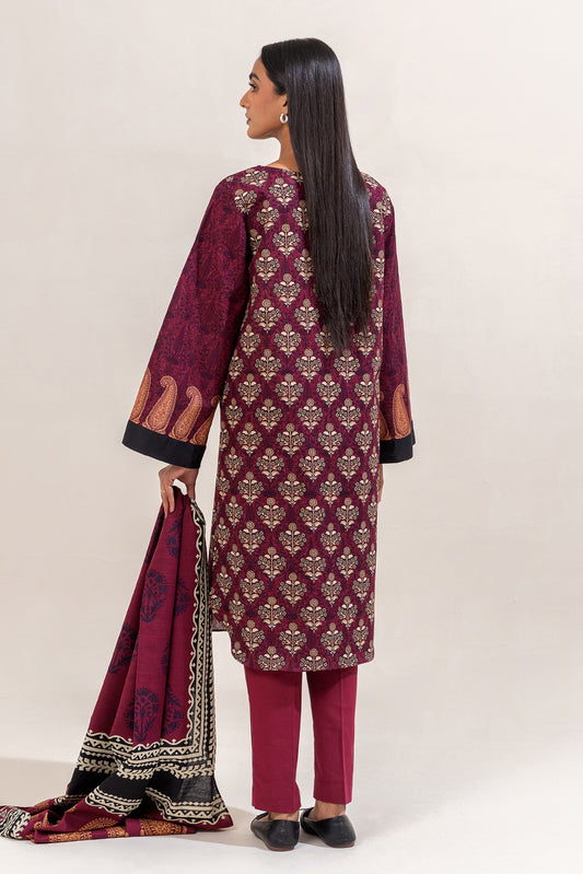 3 PIECE PRINTED KHADDAR SUIT-DEEP BERRY (UNSTITCHED)