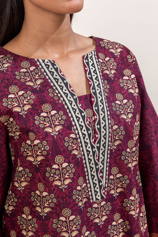 3 PIECE PRINTED KHADDAR SUIT-DEEP BERRY (UNSTITCHED)