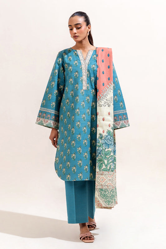 3 PIECE PRINTED KHADDAR SUIT-MEDITERRANIAN TIDE (UNSTITCHED)