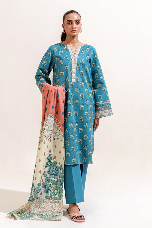 3 PIECE PRINTED KHADDAR SUIT-MEDITERRANIAN TIDE (UNSTITCHED)