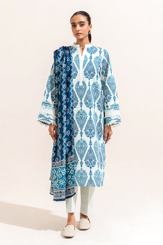 3 PIECE PRINTED KHADDAR SUIT-CAROLINA CREAM (UNSTITCHED)