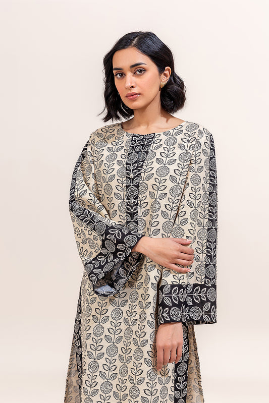 2 PIECE PRINTED KHADDAR SUIT-DUSKY \BEIGE (UNSTITCHED)