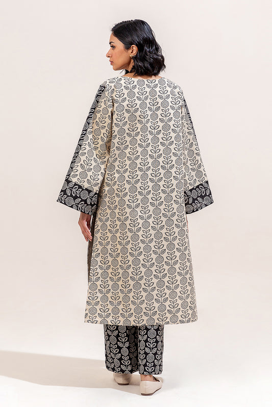 2 PIECE PRINTED KHADDAR SUIT-DUSKY \BEIGE (UNSTITCHED)