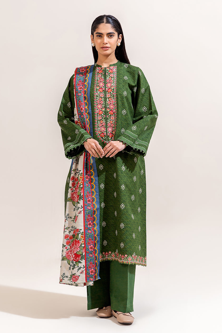 3 PIECE EMBROIDERED KHADDAR SUIT-BASIL ROUGE (UNSTITCHED)