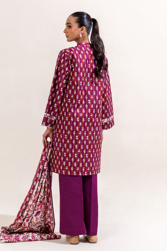 3 PIECE EMBROIDERED KHADDAR SUIT - RASPBERRY RADIANCE (UNSTITCHED)