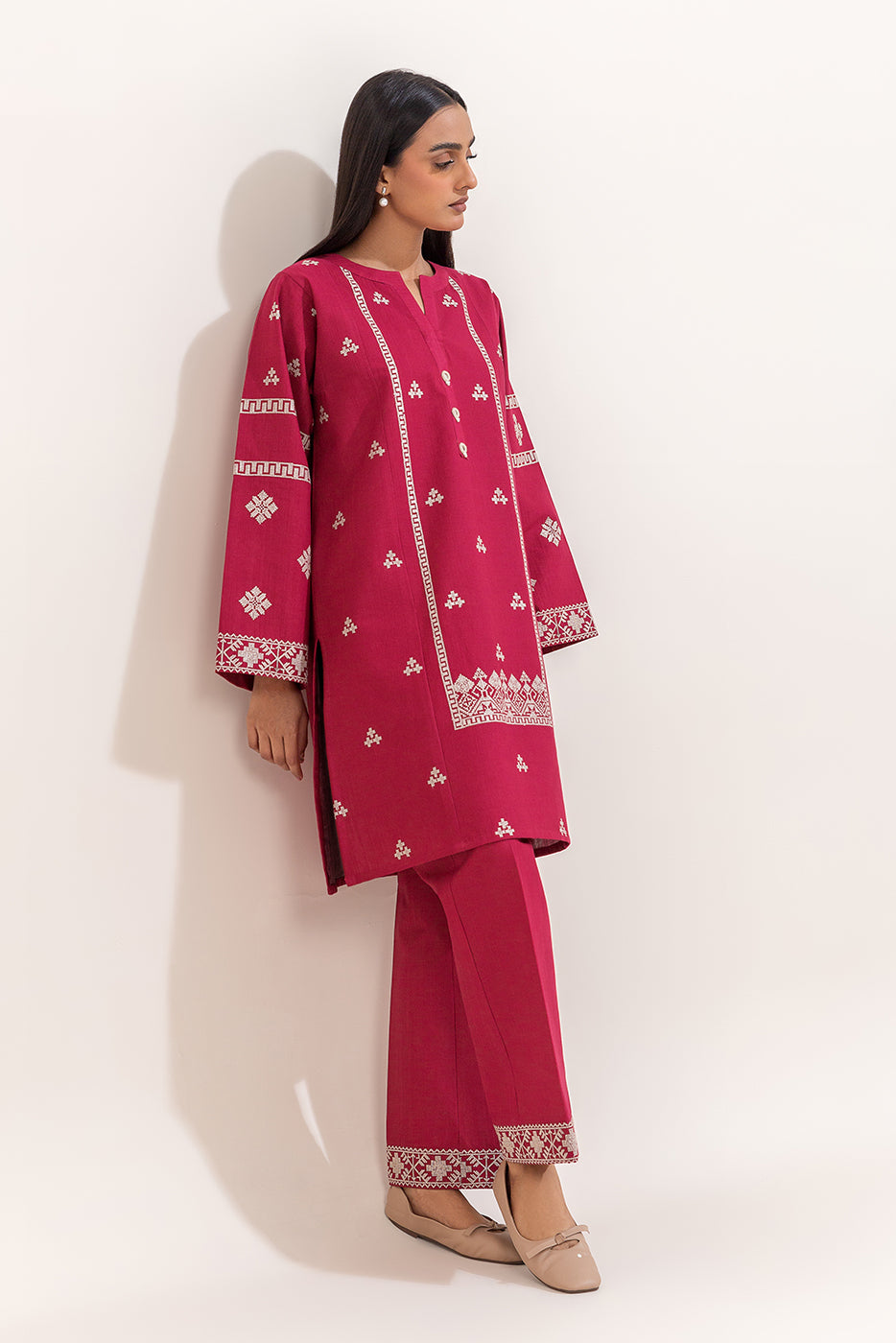 2 PIECE EMBROIDERED KHADDAR SUIT-SCARLET VERVE (UNSTITCHED)