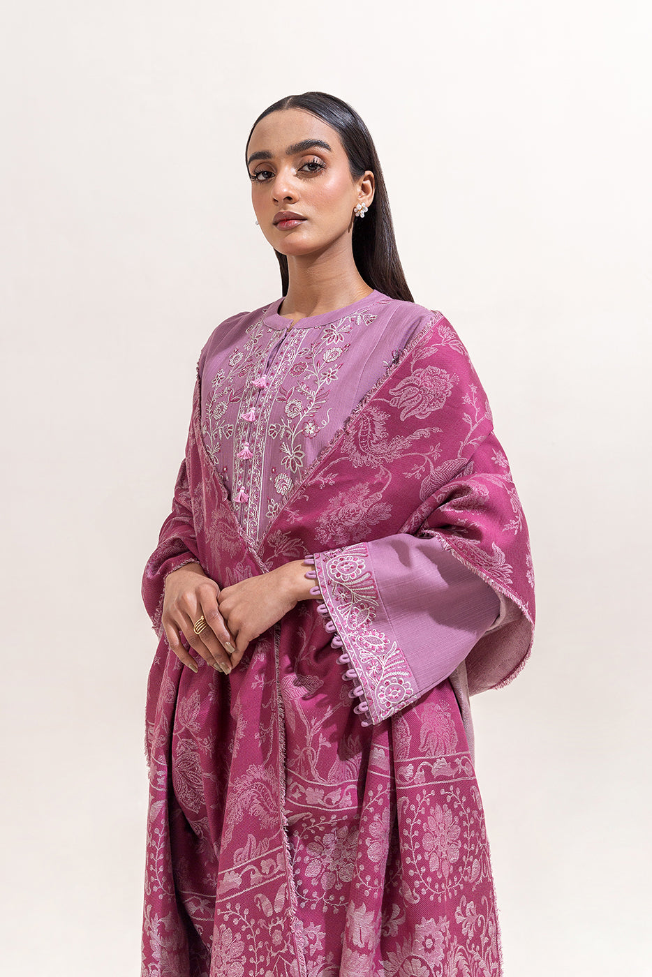 3 PIECE EMBROIDERED KHADDAR SUIT-BLEACHED MAUVE (UNSTITCHED)