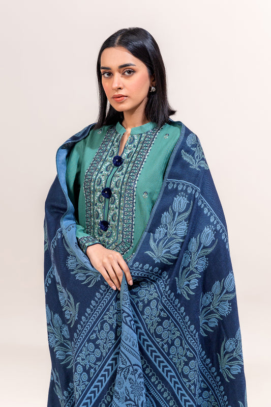 3 PIECE EMBROIDERED KHADDAR SUIT-TURKISH BLUE (UNSTITCHED)