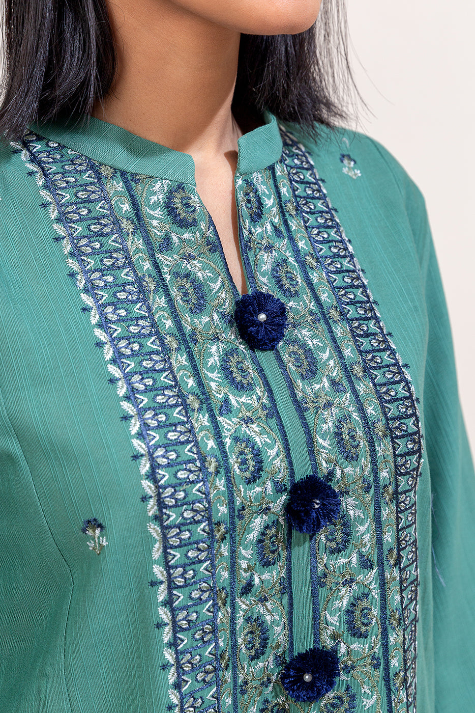 3 PIECE EMBROIDERED KHADDAR SUIT-TURKISH BLUE (UNSTITCHED)