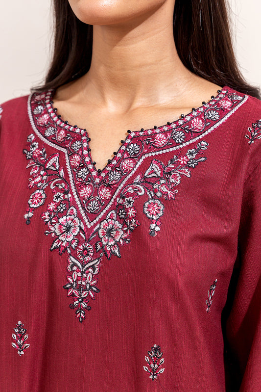 3 PIECE EMBROIDERED KHADDAR SUIT-GARNET WEFT (UNSTITCHED)