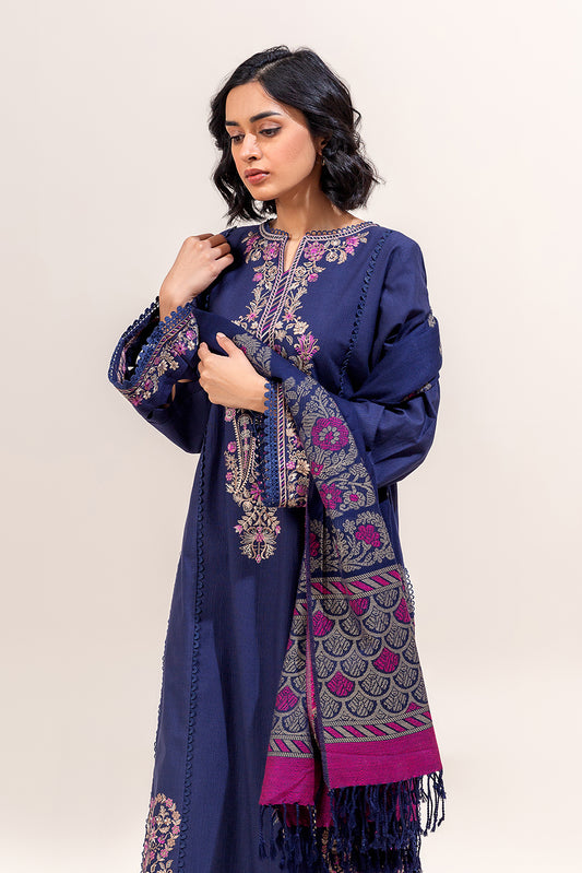 3 PIECE EMBROIDERED KHADDAR SUIT-MYSTIC BERRY (UNSTITCHED)