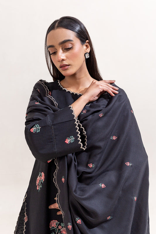 3 PIECE EMBROIDERED SLUB KHADDAR SUIT-BLACK BEAUTY (UNSTITCHED)