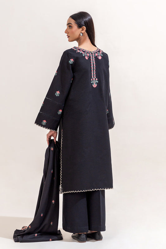 3 PIECE EMBROIDERED SLUB KHADDAR SUIT-BLACK BEAUTY (UNSTITCHED)