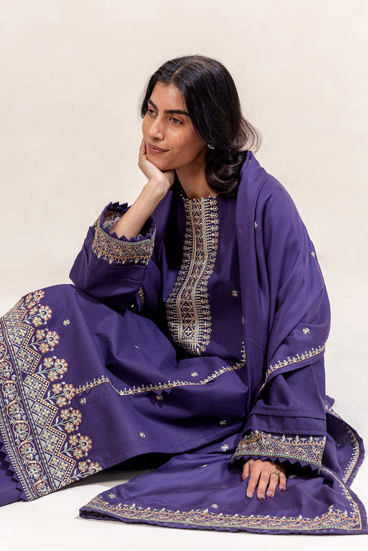 3 PIECE EMBROIDERED KHADDAR SUIT-MAUVE DELICACY (UNSTITCHED)