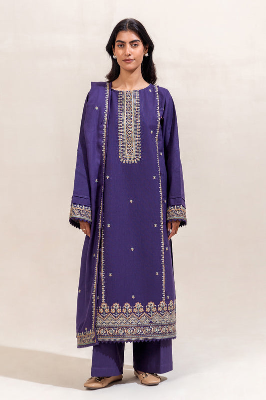 3 PIECE EMBROIDERED KHADDAR SUIT-MAUVE DELICACY (UNSTITCHED)