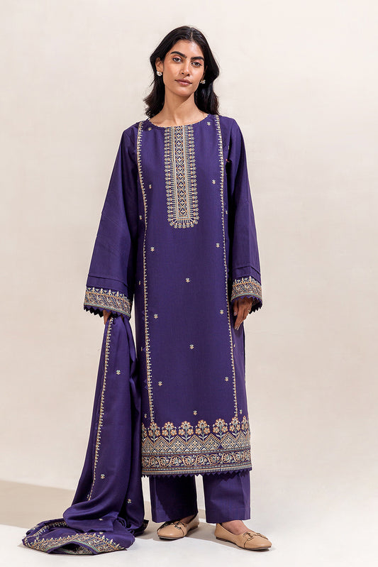 3 PIECE EMBROIDERED KHADDAR SUIT-MAUVE DELICACY (UNSTITCHED)