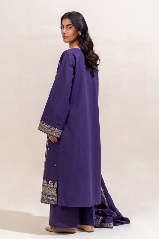 3 PIECE EMBROIDERED KHADDAR SUIT-MAUVE DELICACY (UNSTITCHED)