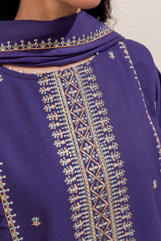 3 PIECE EMBROIDERED KHADDAR SUIT-MAUVE DELICACY (UNSTITCHED)