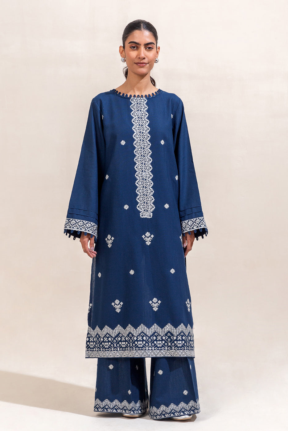 2 PIECE EMBROIDERED KHADDAR SUIT-CELESTIAL NAVY (UNSTITCHED)