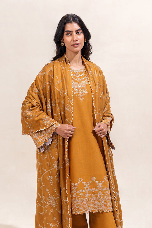 3 PIECE EMBROIDERED KHADDAR SUIT-MUSTARD TRIBE (UNSTITCHED)