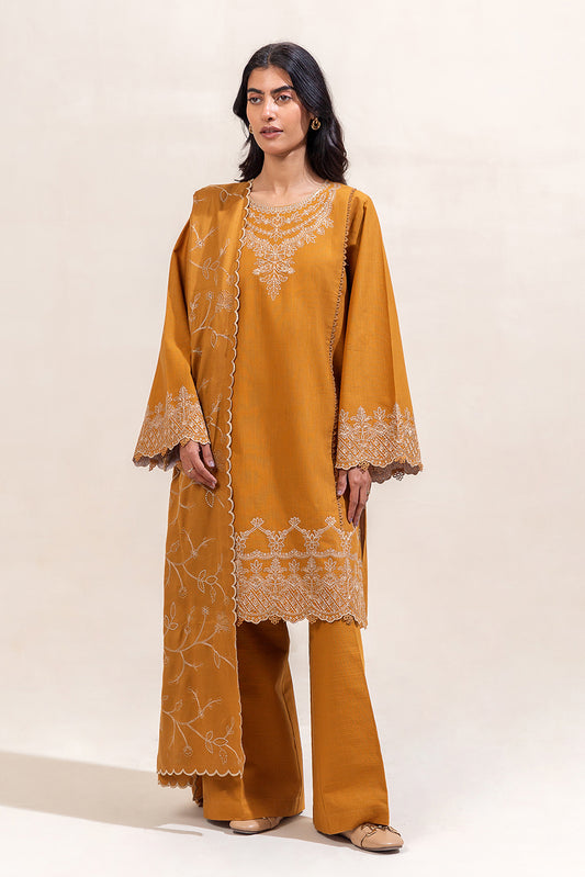 3 PIECE EMBROIDERED KHADDAR SUIT-MUSTARD TRIBE (UNSTITCHED)