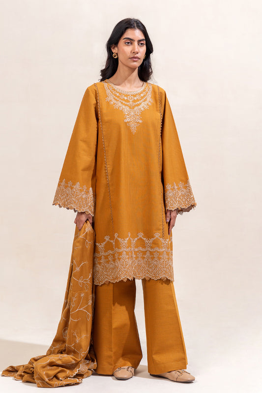 3 PIECE EMBROIDERED KHADDAR SUIT-MUSTARD TRIBE (UNSTITCHED)