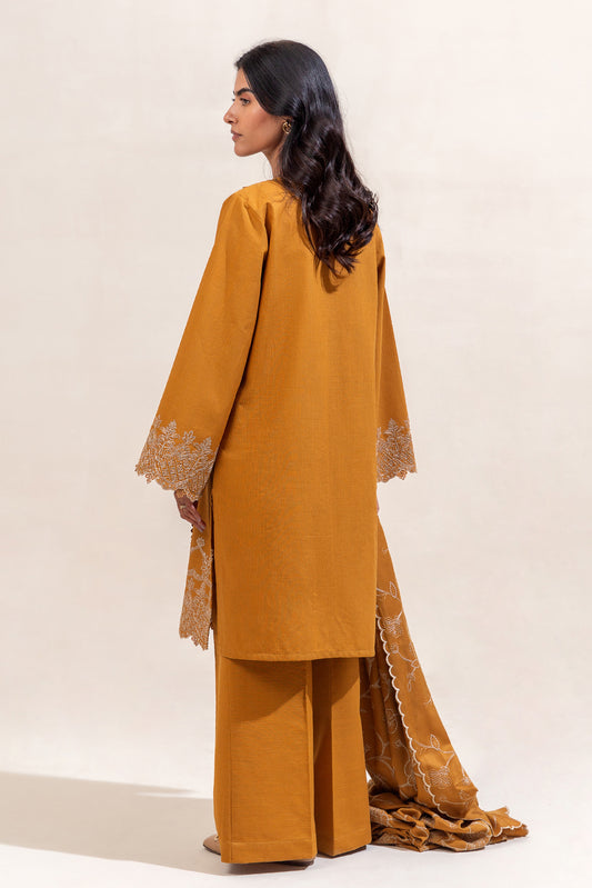 3 PIECE EMBROIDERED KHADDAR SUIT-MUSTARD TRIBE (UNSTITCHED)