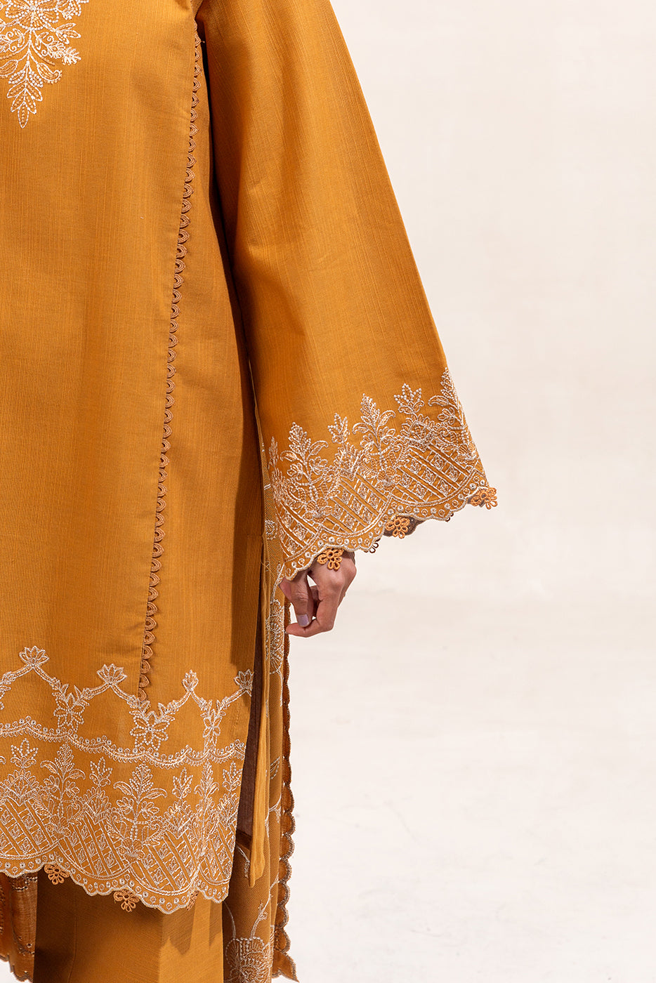 3 PIECE EMBROIDERED KHADDAR SUIT-MUSTARD TRIBE (UNSTITCHED)