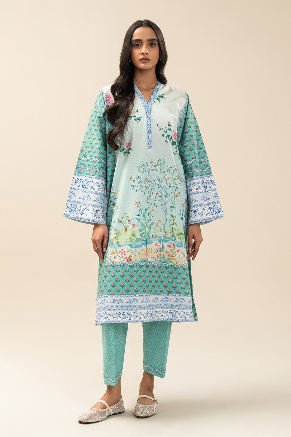 2 PIECE PRINTED COTTON VISCOSE SUIT (PRET)