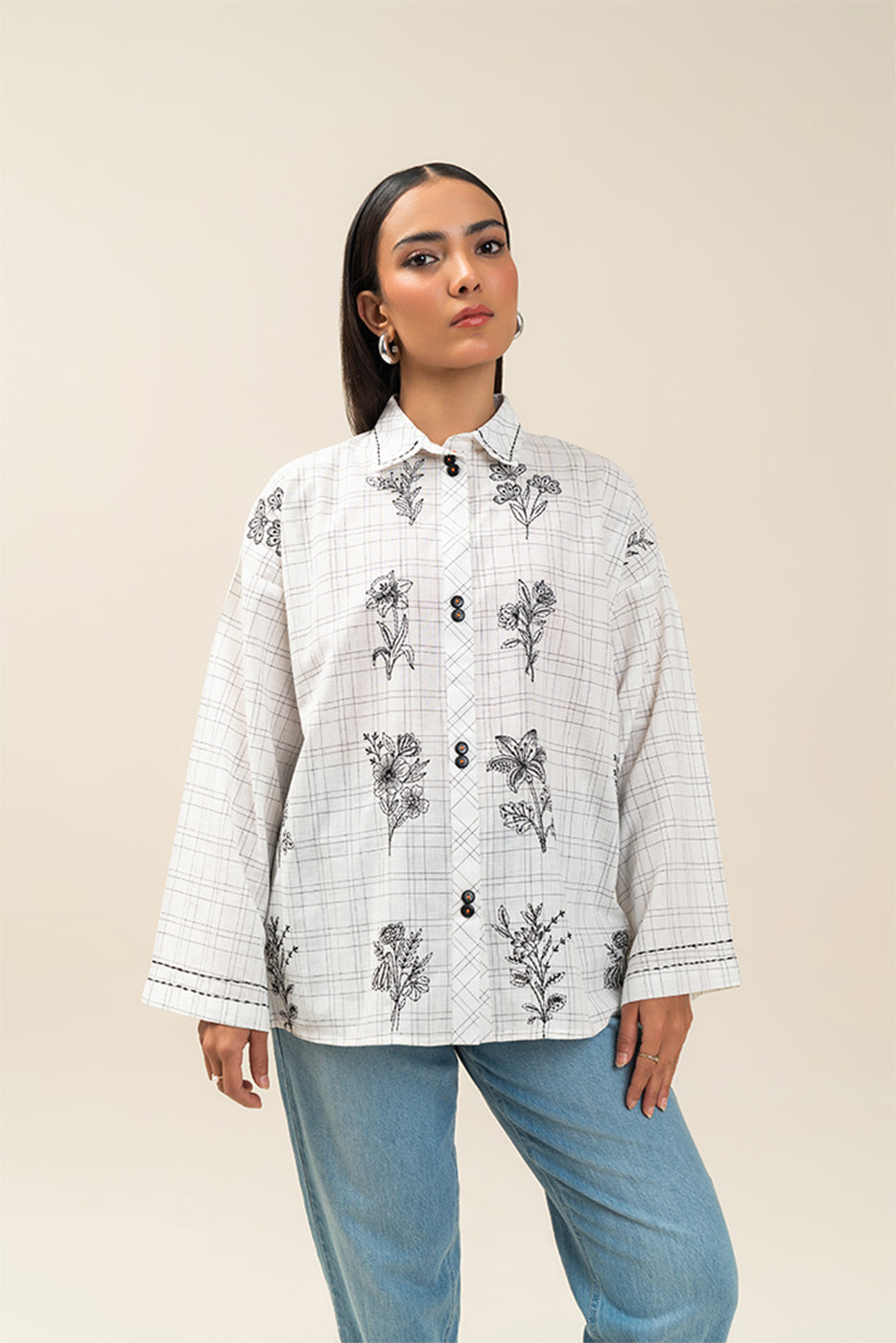 EMBROIDERED  COTTON LINEN TOP (PRET)