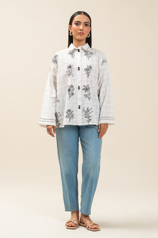 EMBROIDERED  COTTON LINEN TOP (PRET)