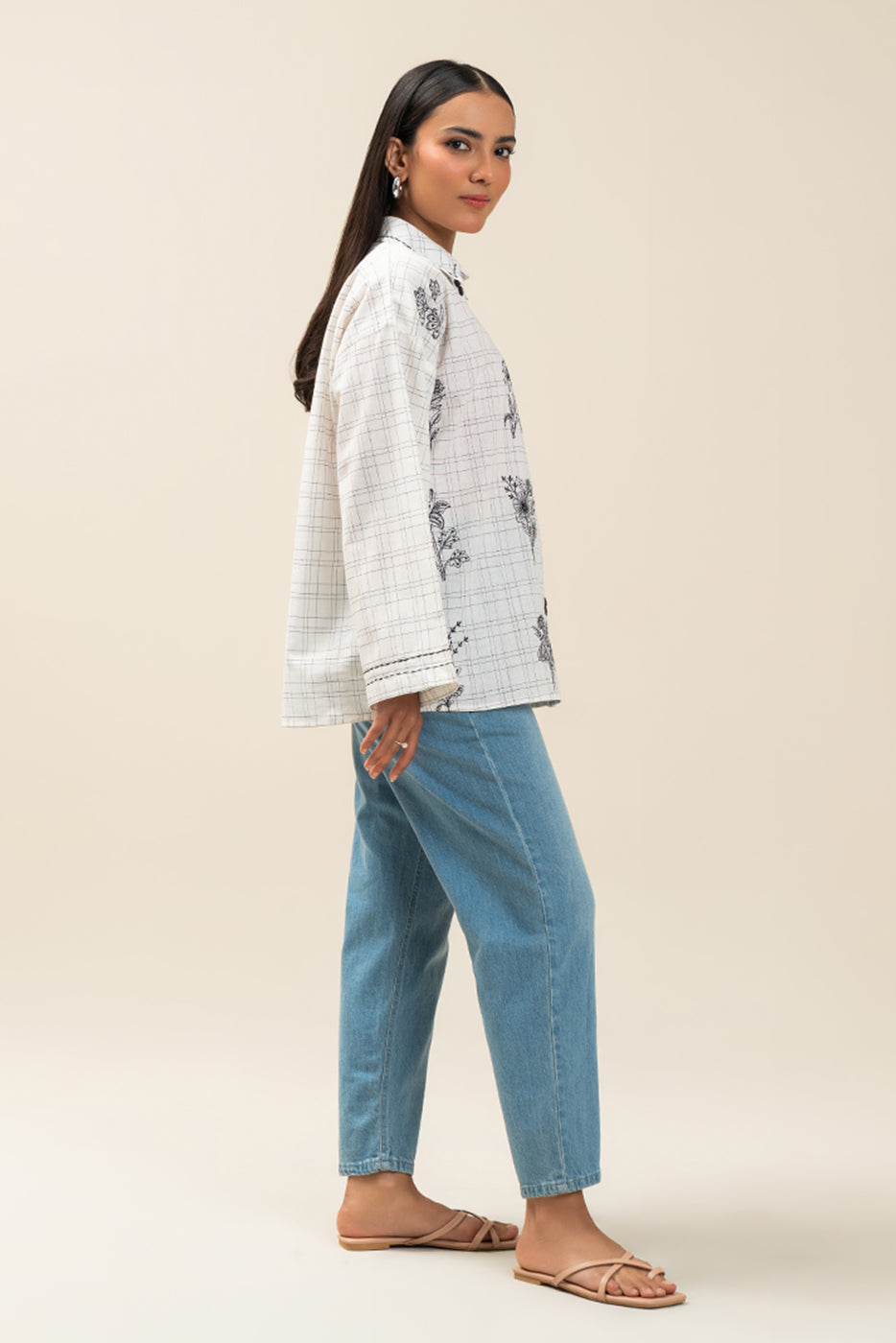 EMBROIDERED  COTTON LINEN TOP (PRET)