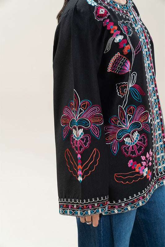 EMBROIDERED SLUB KHADDAR TOP (PRET)