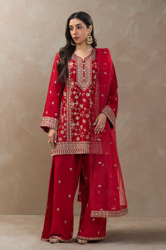 3 PIECE EMBROIDERED RAW SILK SUIT (LUXURY-PRET)