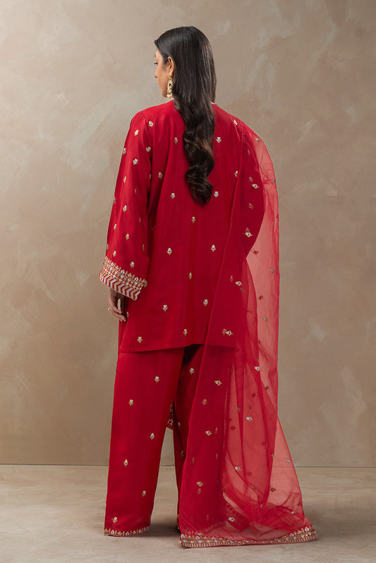 3 PIECE EMBROIDERED RAW SILK SUIT (LUXURY-PRET)