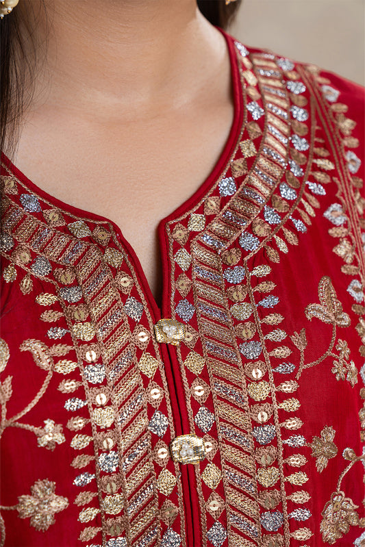 3 PIECE EMBROIDERED RAW SILK SUIT (LUXURY-PRET)