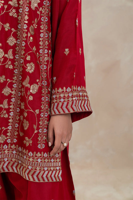 3 PIECE EMBROIDERED RAW SILK SUIT (LUXURY-PRET)