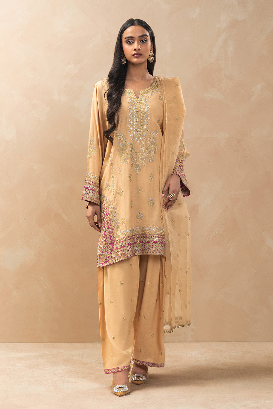 3 PIECE EMBROIDERED RAW SILK SUIT (LUXURY-PRET)