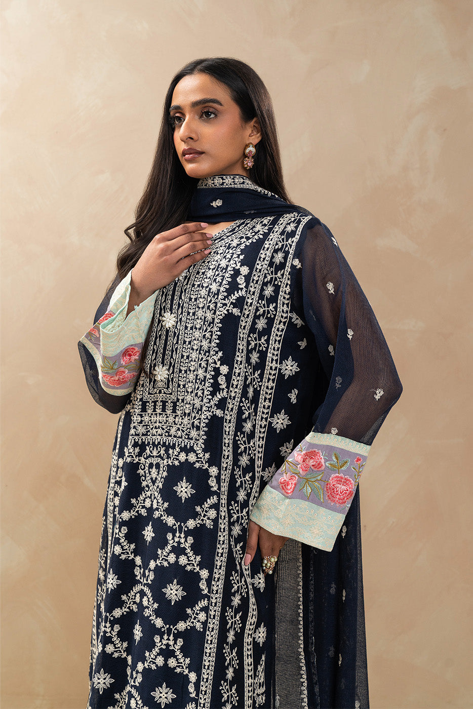 3 PIECE EMBROIDERED COTTON NET SUIT (LUXURY-PRET)