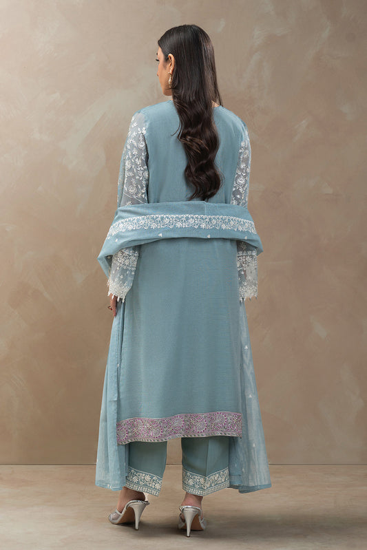 3 PIECE EMBROIDERED COTTON NET SUIT (LUXURY-PRET)