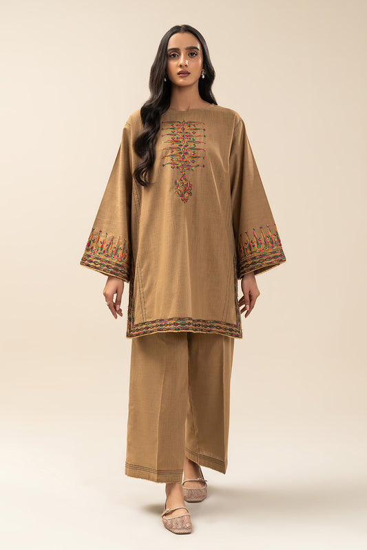 2 PIECE EMBROIDERED TWO WAY SLUB SUIT (PRET)