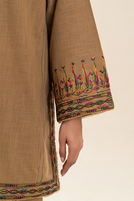 2 PIECE EMBROIDERED TWO WAY SLUB SUIT (PRET)