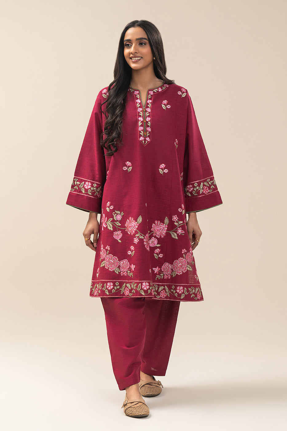 2 PIECE EMBROIDERED TWO WAY SLUB SUIT (PRET)