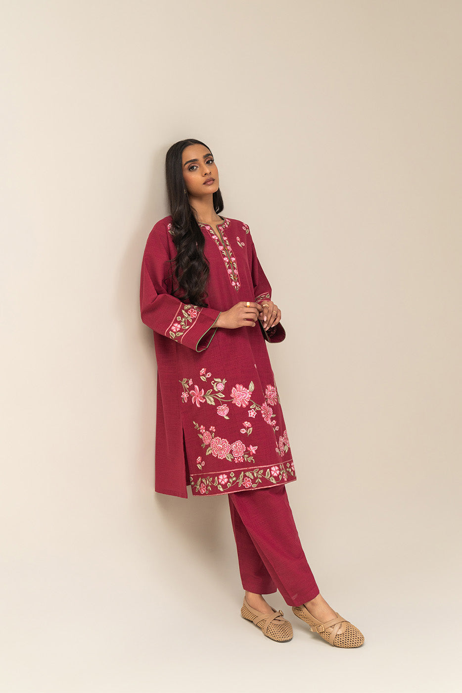 2 PIECE EMBROIDERED TWO WAY SLUB SUIT (PRET)