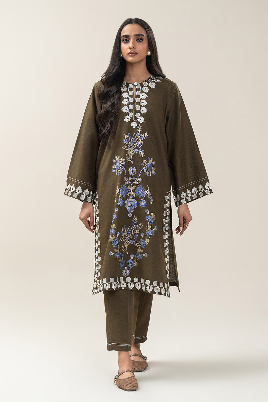 2 PIECE EMBROIDERED SLUB KHADDAR SUIT (PRET)