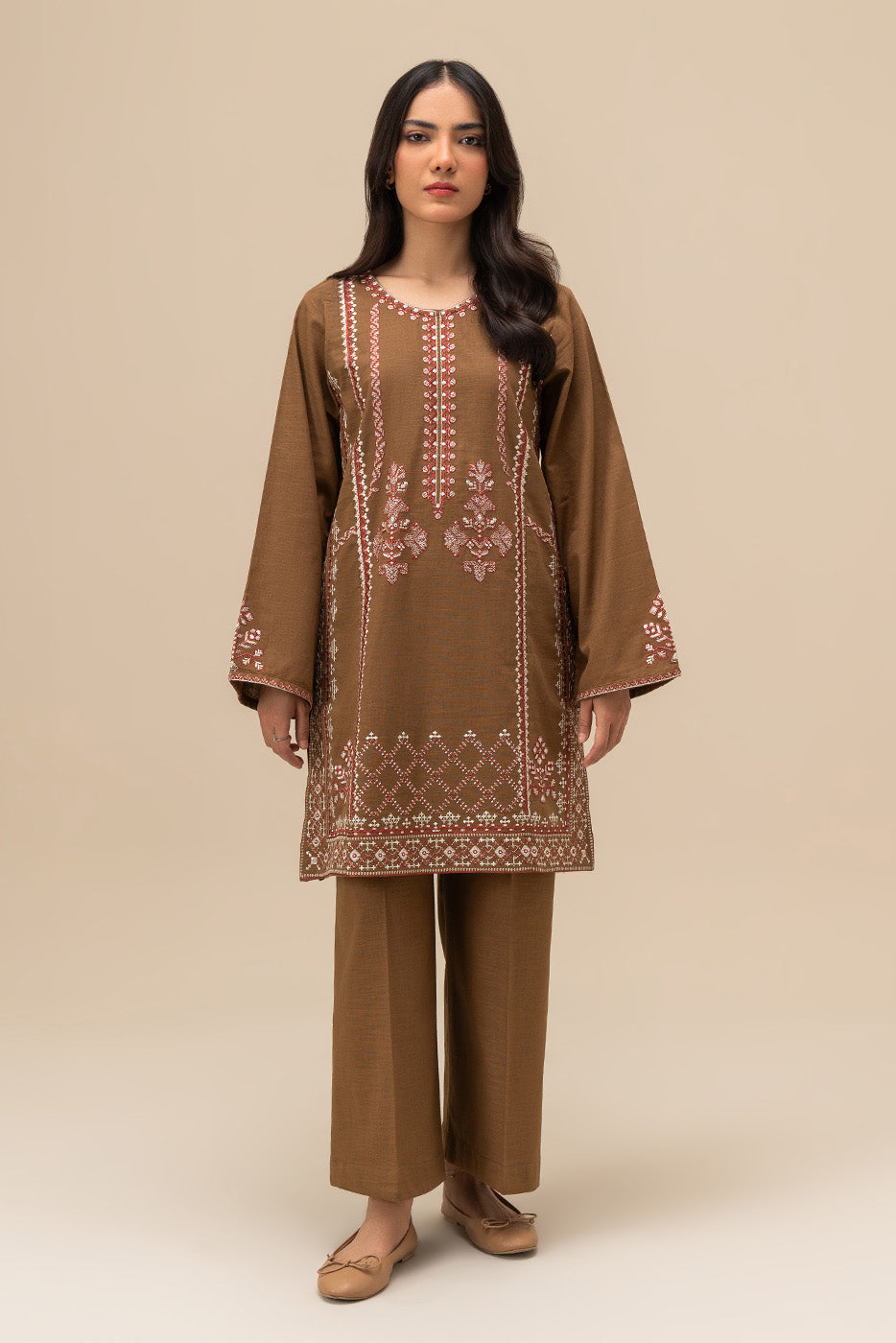 2 PIECE EMBROIDERED SLUB KHADDAR SUIT (PRET)