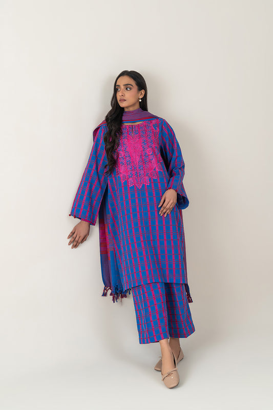 3 PIECE EMBROIDERED KHADDAR JACQUARD SUIT (PRET)